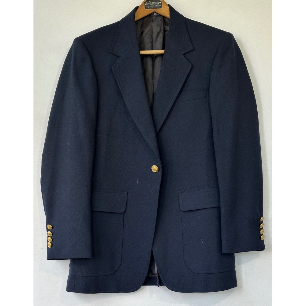 VTG Arnold Palmer Blazer Gold Crest Button Sport Coat Mens 37Reg Blue Excellent